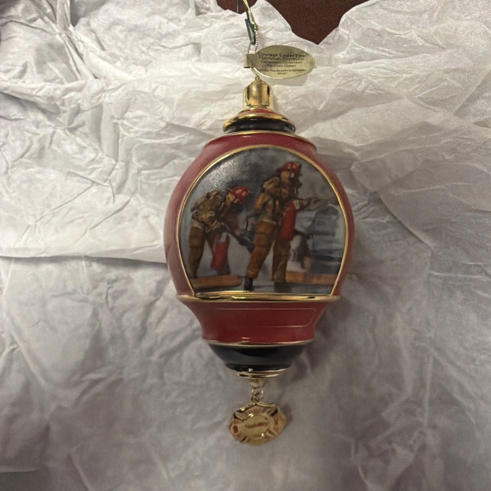 Bradford Editions Stability Under Fire Porcelain Ornament Fire Fighter 2002